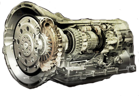 A picture of an automatic transmission showing the interior clutches, gears, drums, and planetary
