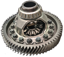 A picture of a differential assembly ring and gears