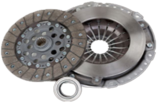 A picture of a clutch disc and pressure plate